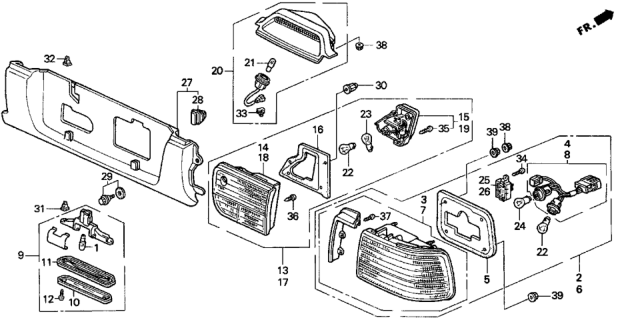 1992 Honda Accord Taillight Assy., L. Diagram for 33550-SM4-A03