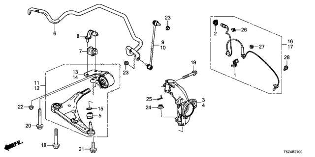 2017 Honda Ridgeline Lower Arm Complete, Front Diagram for 51350-T6Z-A10