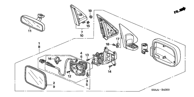 2006 Honda CR-V Mirror Assembly, Driver Side Door (Taffeta White) (R.C.) Diagram for 76250-S9A-A12ZD