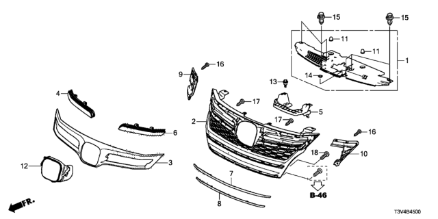 2014 Honda Accord Duct, FR. Bumper Air (Upper) Diagram for 71106-T3V-A10