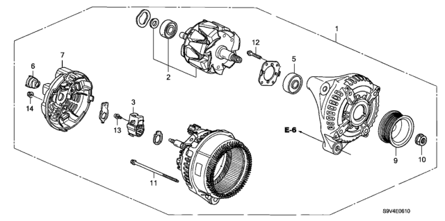 2003 Honda Pilot Alternator, Reman Diagram for 06311-PGK-505RM