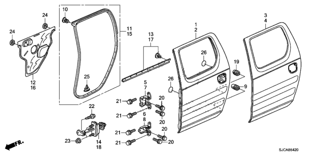 2014 Honda Ridgeline 4 Door RT KA 5AT Rear Door Panels Diagram