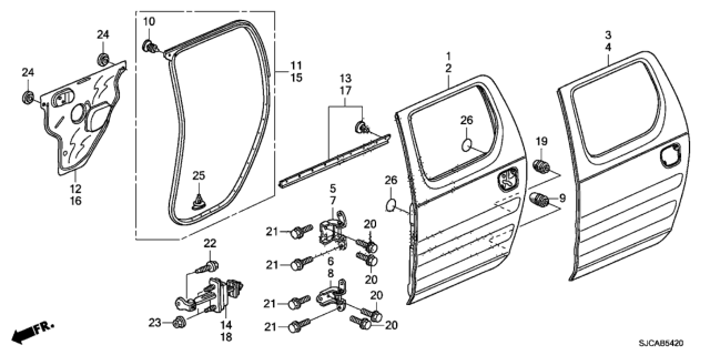 2014 Honda Ridgeline Hinge, Left Rear Door Diagram for 67960-SJC-A02ZZ