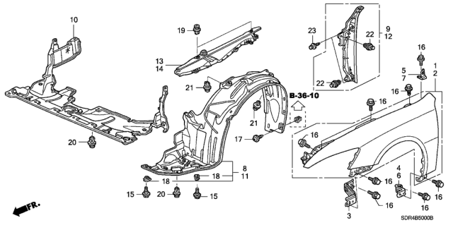 2006 Honda Accord Hybrid Garnish, L. FR. Fender Diagram for 74207-SDR-A00