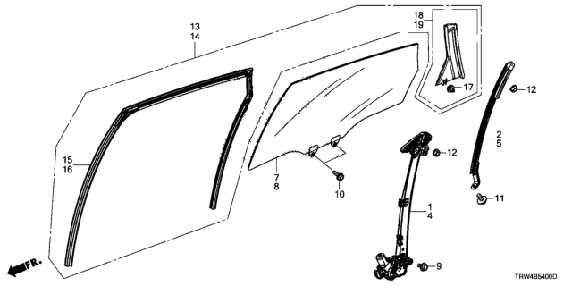 2020 Honda Clarity Plug-In Hybrid Rear Door Glass - Regulator Diagram