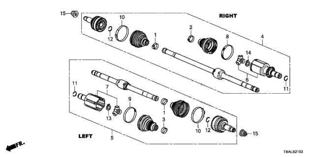 2020 Honda Civic Driveshaft Assembly-, L Diagram for 44306-TEX-Y52