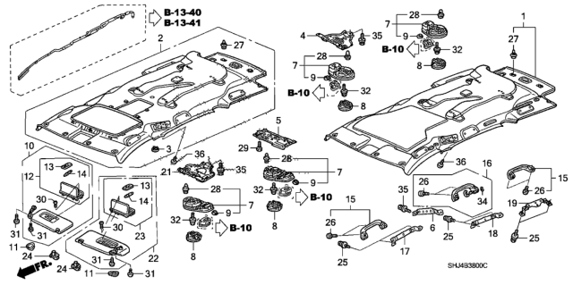 2005 Honda Odyssey Sunvisor Assembly, Passenger Side (Clear Gray) (Mirror) Diagram for 83230-SHJ-A11ZB