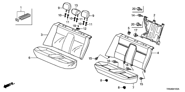2012 Honda Civic 4 Door GX (NAVIGATION) KA 5AT Rear Seat Diagram