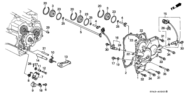 1996 Honda Accord AT Right Side Cover Diagram