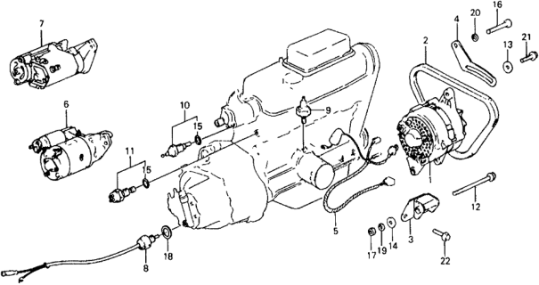 1978 Honda Civic Starter - Alternator - Sensor Diagram