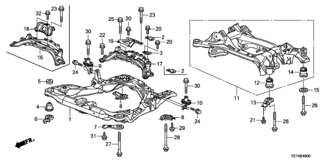 2012 Honda Accord Stiffener, Steering Rack Diagram for 50220-TA0-A00