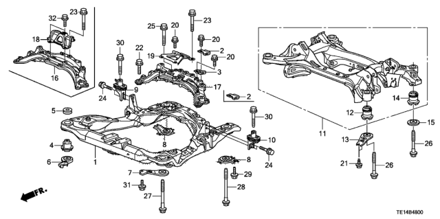 2012 Honda Accord Front Sub Frame - Rear Beam Diagram