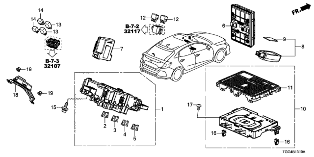 2019 Honda Civic Box Assembly, Fuse Diagram for 38200-TEA-A01