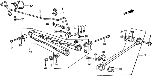 1986 Honda Prelude Arm, Left Rear (Lower) Diagram for 52360-SA5-623