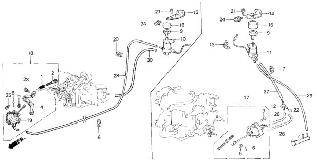 1987 Honda Civic 4 Door GL KA 5MT A/C Valve - Tubing (Keihin) Diagram
