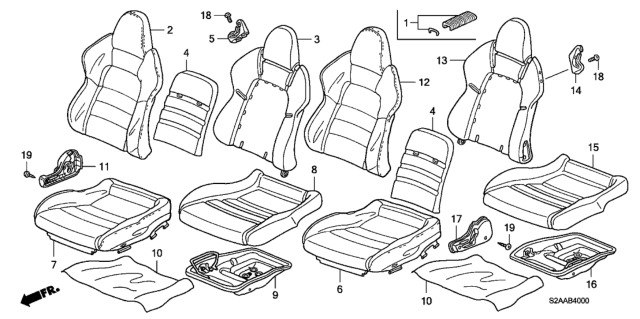 2008 Honda S2000 Cover, Right Front Seat-Back Trim (Graphite Black) (Leather) Diagram for 81121-S2A-A52ZB