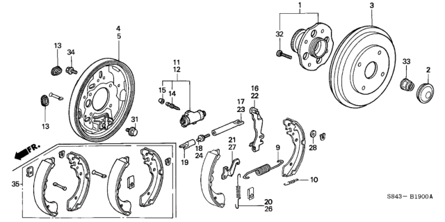 2000 Honda Accord Rear Brake (Drum) Diagram