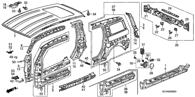 2010 Honda Element Stiffener Set, L. FR. Pillar (Lower) Diagram for 63530-SCV-305ZZ