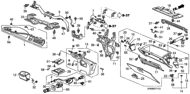 1993 Honda Civic Instrument Panel Garnish Diagram