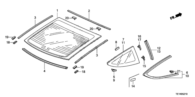 2012 Honda Accord 2 Door EX-L KA 5AT Rear Windshield - Quarter Glass Diagram