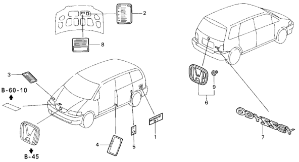 1997 Honda Odyssey Emblems - Caution Labels Diagram