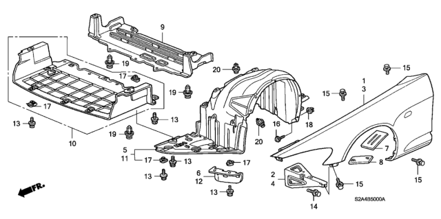 2005 Honda S2000 Fender Assembly, Right Front (Inner) Diagram for 74100-S2A-010