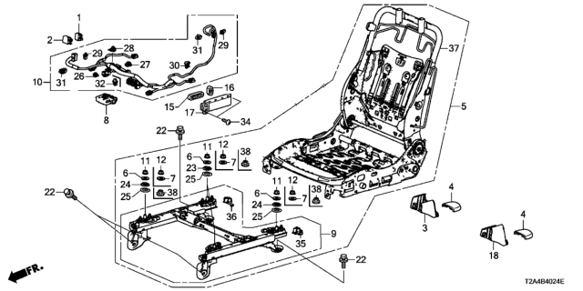 2015 Honda Accord Front Seat Components (Passenger Side) (Power Seat) (TS Tech) Diagram