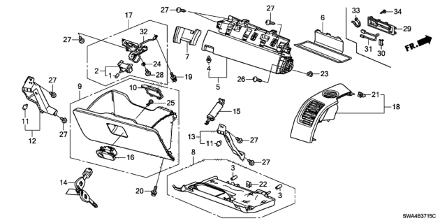 2011 Honda CR-V Cover Assy., Glove Box Inside *NH642L* (INDIGO BLACK) Diagram for 77510-SWA-A01ZB