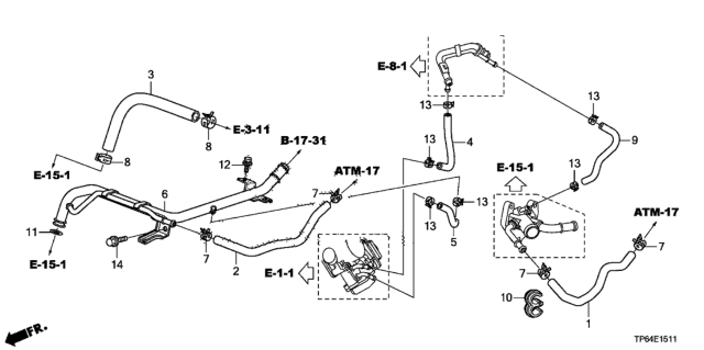 2013 Honda Crosstour 5 Door EXL (4 CYLINDER) KA 5AT Water Hose (L4) Diagram