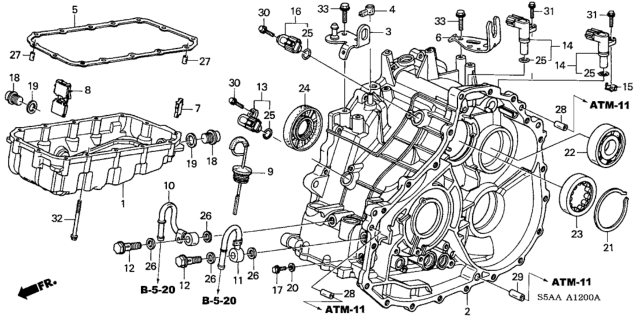 2004 Honda Civic 4 Door GX KA CVT CVT Transmission Case - Oil Pan (CVT) Diagram