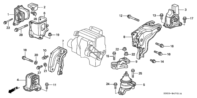 1998 Honda Prelude 2 Door BASE KA 4AT AT Engine Mount Diagram