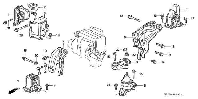 1997 Honda Prelude AT Engine Mount Diagram