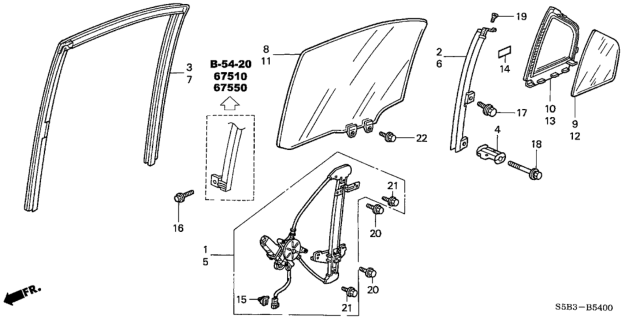 2003 Honda Civic Glass, L. RR. Door Quarter (Green) (Asahi) Diagram for 73455-S5A-J00