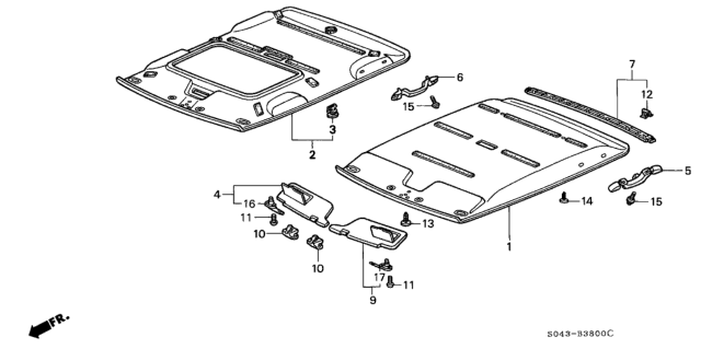 1996 Honda Civic Lining Assy., Roof *NH220L* (CLEAR GRAY) Diagram for 83200-S01-A01ZA