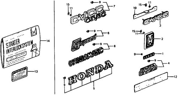 1977 Honda Civic 2 Door ** (1500) KA 4MT Emblems Diagram