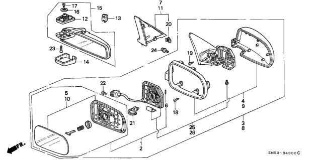 1993 Honda Accord 5 Door LX KA 5MT Mirror Diagram