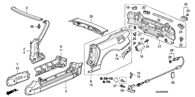2008 Honda S2000 Cable, Fuel Lid Opener Diagram for 74411-S2A-A00