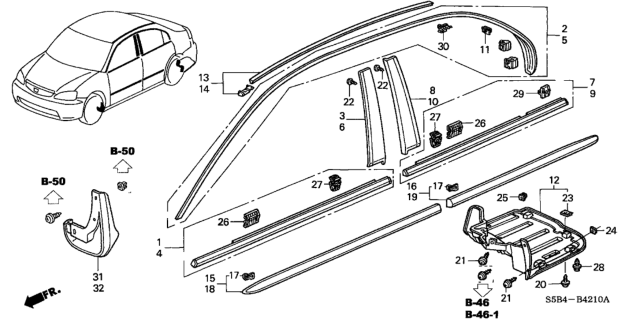 2004 Honda Civic Protector, R. FR. Door *BG51M* (FLUORITE SILVER METALLIC) Diagram for 75302-S5A-G01ZS