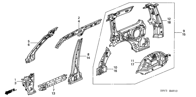 2005 Honda Pilot 5 Door EXL (RES) KA 5AT Inner Panel Diagram