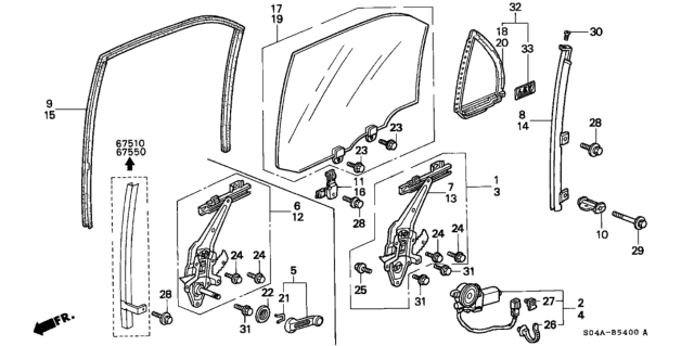 1998 Honda Civic Plate, R. RR. Door Glass Stopper Diagram for 72745-S01-000