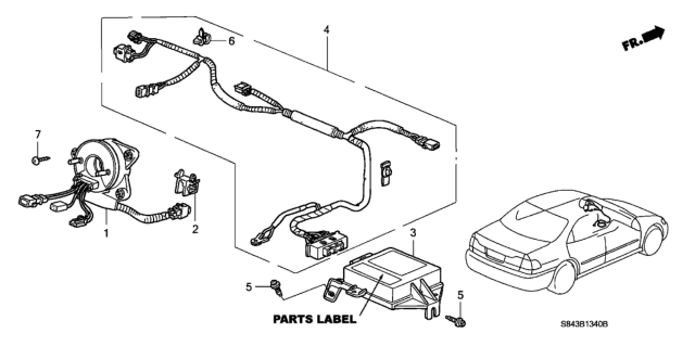 1999 Honda Accord Reel Assembly, Cable Diagram for 77900-S84-A01