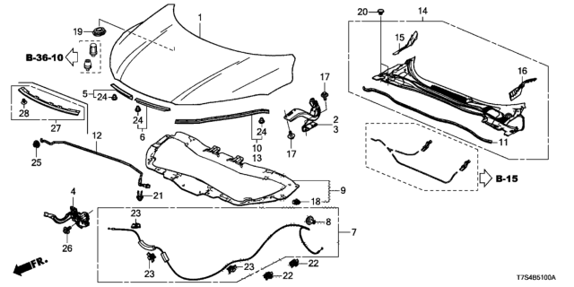 2019 Honda HR-V Wire Assembly, Hood Diagram for 74130-T7W-A01