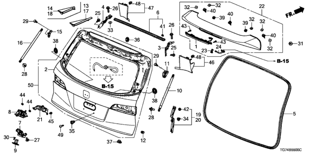 2019 Honda Pilot Garnish Assy., L. Tailgate Side Diagram for 74897-TG7-A00