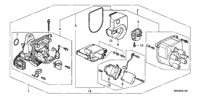 1994 Honda Del Sol 2 Door V-TEC KA 5MT Distributor (TEC) Diagram