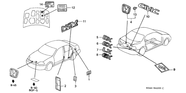 1999 Honda Civic 4 Door GX (ABS) KA 4AT Emblems Diagram
