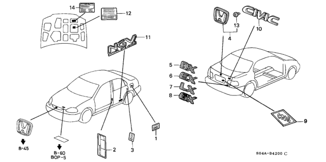 1998 Honda Civic Emblems Diagram