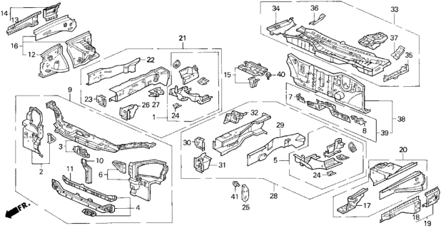 1995 Honda Del Sol Body Structure Components Diagram 1