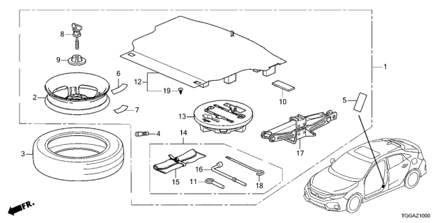 2021 Honda Civic Temporary Wheel Kit Diagram