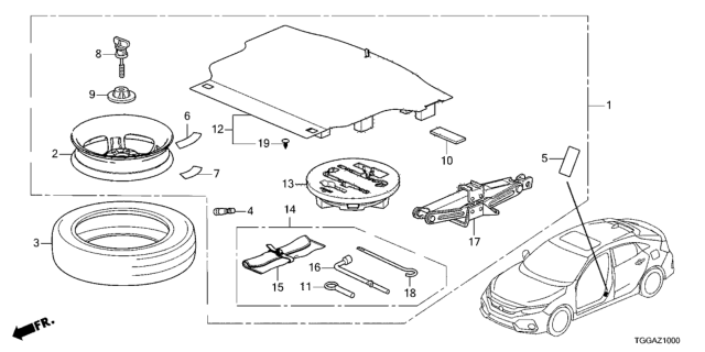 2021 Honda Civic 5 Door TR LE  (LIMITED EDITION) KA 6MT Temporary Wheel Kit Diagram
