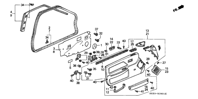 1990 Honda Civic Lining Assy., R. FR. Door *YR132L/YR108L* Diagram for 83500-SH0-A10ZC